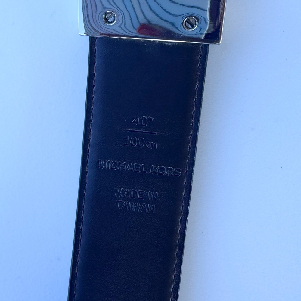 Michael Kors Men’s Black Leather Belt 40” / 100cm Silver MK Logo Buckle - Picture 7 of 7